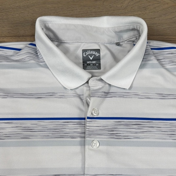 Callaway Men's Space Dye Stripe White and Blue Golf Polo Shirt Opti Dri - Picture 7 of 13